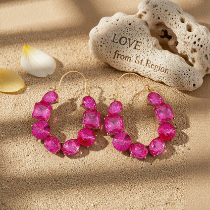 Rose Crystal & 18K Gold-Plated Geo Cluster Drop Earrings