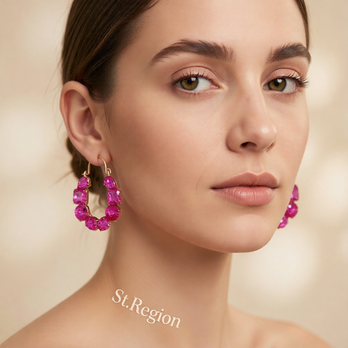 Rose Crystal & 18K Gold-Plated Geo Cluster Drop Earrings
