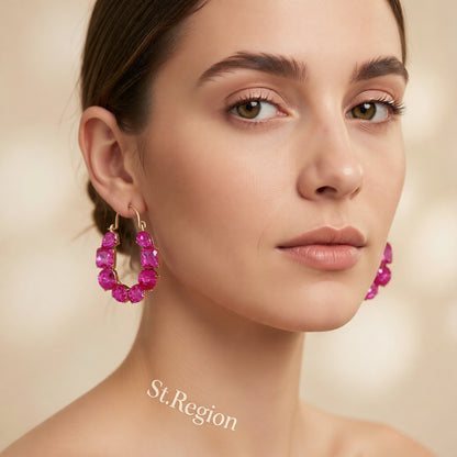 Rose Crystal & 18K Gold-Plated Geo Cluster Drop Earrings