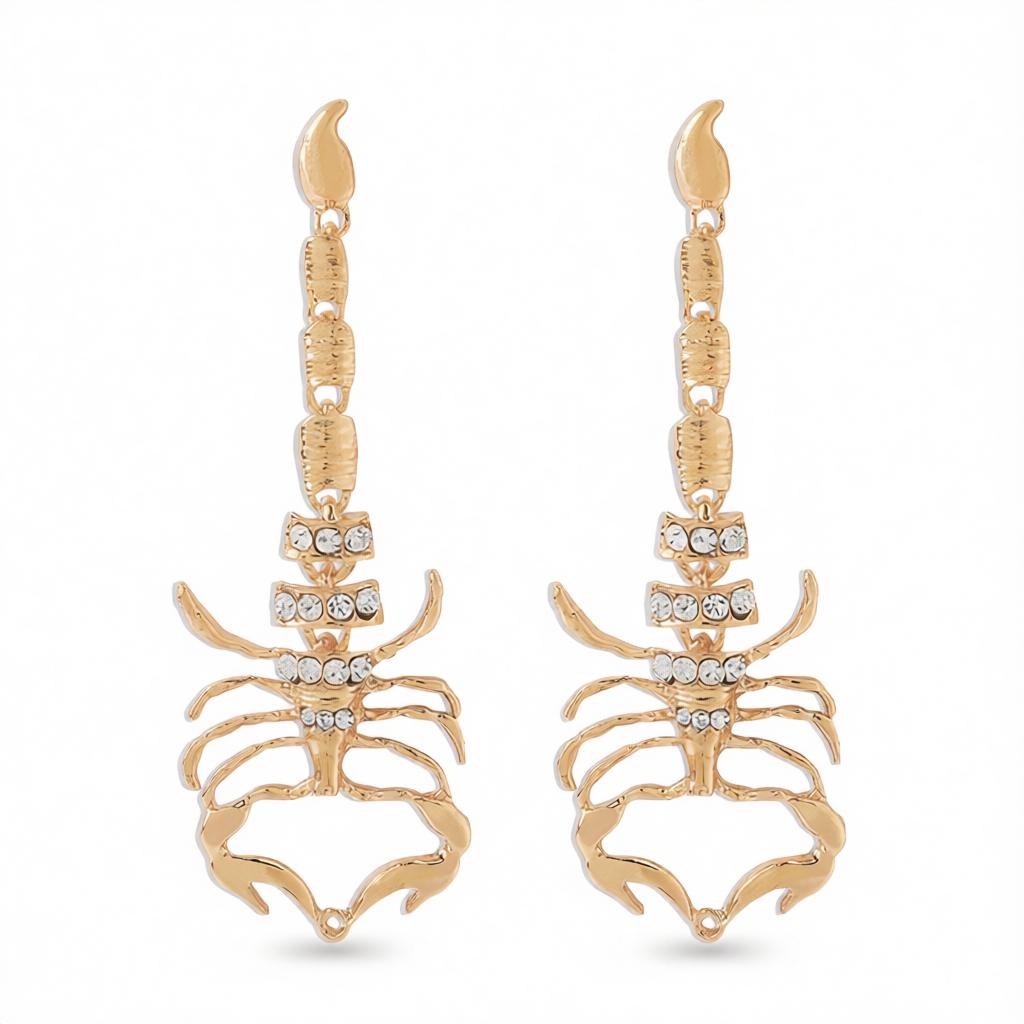 Cubic Zirconia and 18K Gold-Plated Scorpion Drop Earrings, gold drop earrings for women, elegant gift for her, side view
