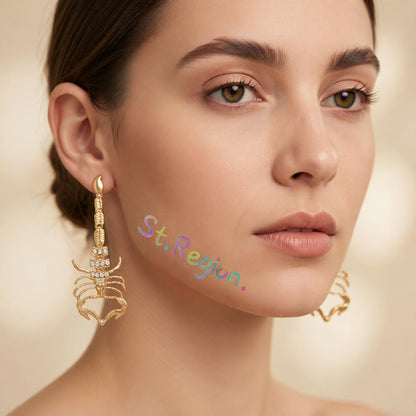 Cubic Zirconia and 18K Gold-Plated Scorpion Drop Earrings, gold drop earrings for women, elegant gift for her, styled look