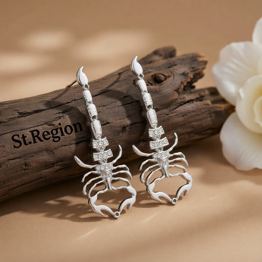 Cubic Zirconia & Silver-Plated 3.9'' Scorpion Post Drop Earrings