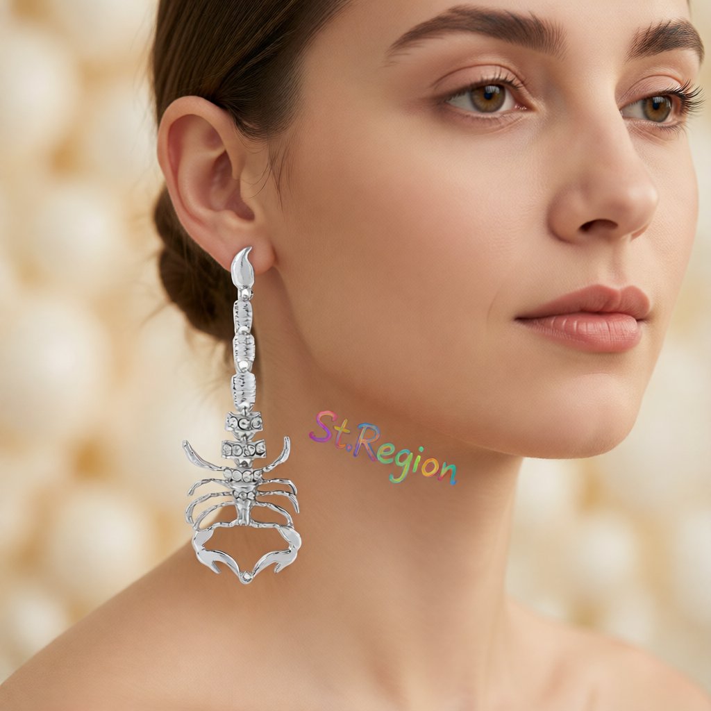 Cubic Zirconia and Silver-Plated 3.9'' Scorpion Post Drop Earrings, silver drop earrings for women, styled look