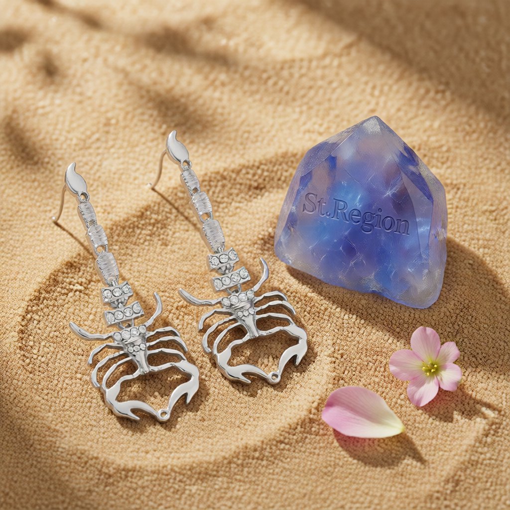 Cubic Zirconia and Silver-Plated 3.9'' Scorpion Post Drop Earrings, silver drop earrings for women, detail close-up