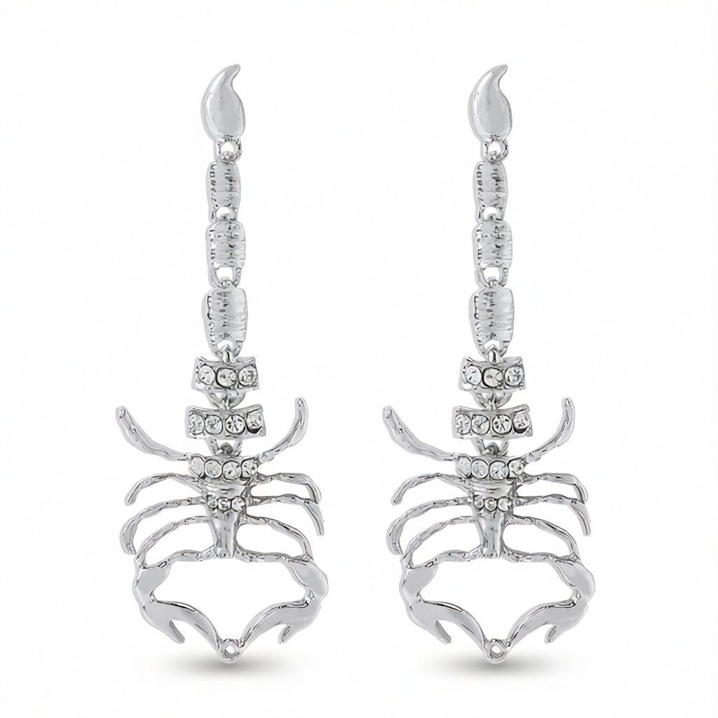 Cubic Zirconia and Silver-Plated 3.9'' Scorpion Post Drop Earrings, silver drop earrings for women, side view