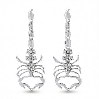 Cubic Zirconia and Silver-Plated 3.9'' Scorpion Post Drop Earrings, silver drop earrings for women, side view