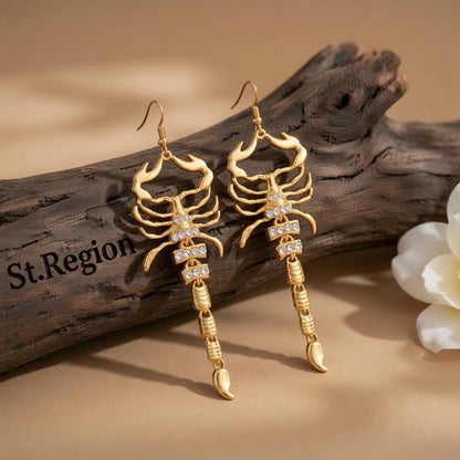 Cubic Zirconia and 18K Gold-Plated 4.5'' Scorpion Hook Drop Earrings, gold drop earrings for women, front view