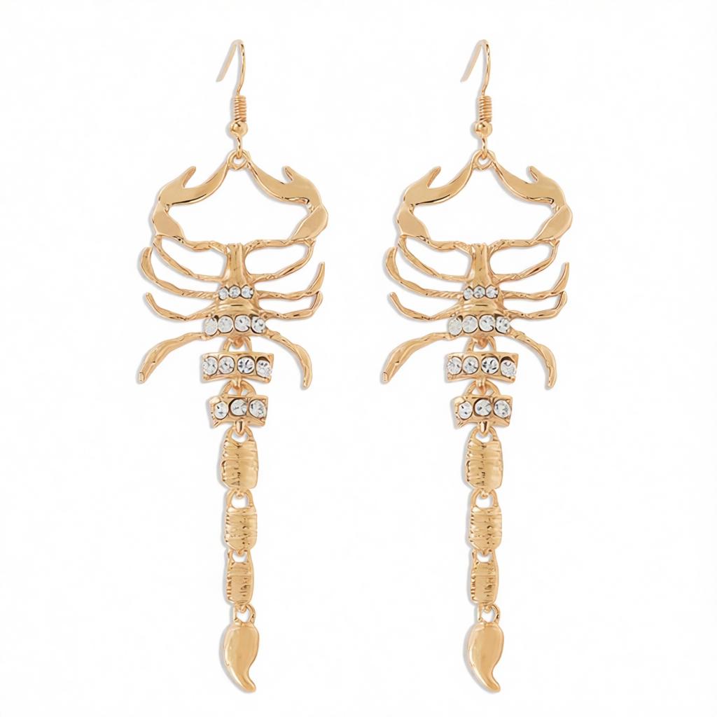 Cubic Zirconia and 18K Gold-Plated 4.5'' Scorpion Hook Drop Earrings, gold drop earrings for women, everyday style, side view