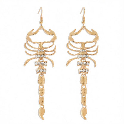 Cubic Zirconia and 18K Gold-Plated 4.5'' Scorpion Hook Drop Earrings, gold drop earrings for women, everyday style, side view