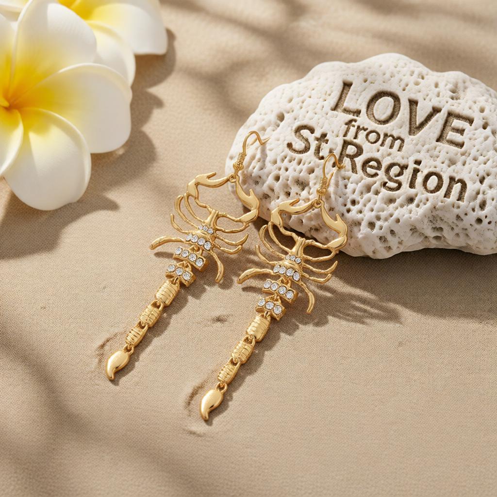 Cubic Zirconia and 18K Gold-Plated 4.5'' Scorpion Hook Drop Earrings, gold drop earrings for women, lifestyle look