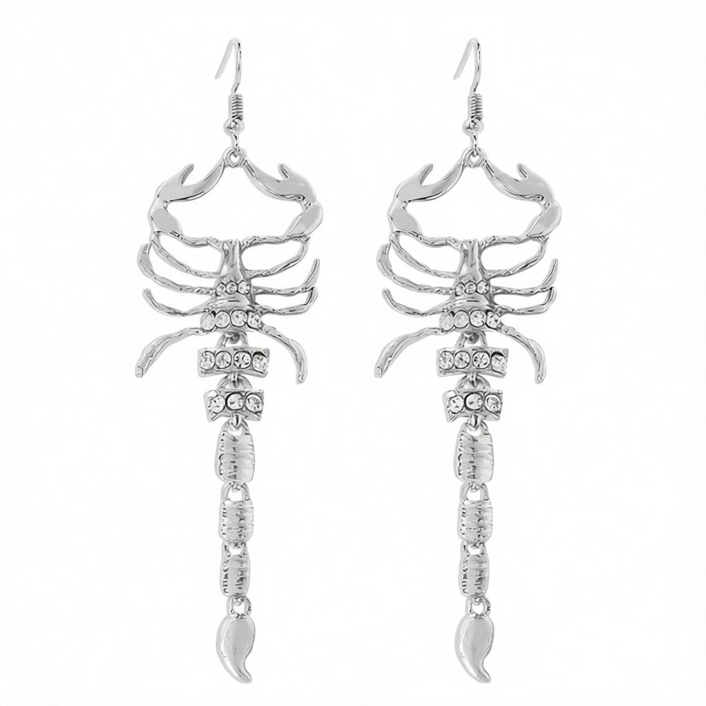 Cubic Zirconia and Silver-Plated Scorpion Drop Earrings, silver drop earrings for women, vintage-inspired design, side view