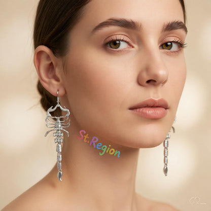 Cubic Zirconia and Silver-Plated Scorpion Drop Earrings, silver drop earrings for women, vintage-inspired design, styled look