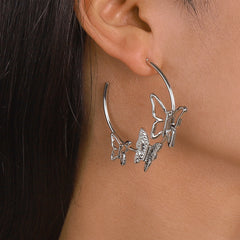 Silver-Plated Butterfly Hoop Earrings