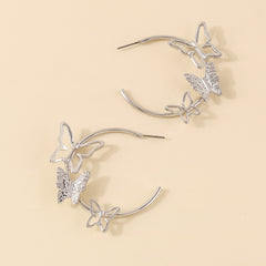 Silver-Plated Butterfly Hoop Earrings