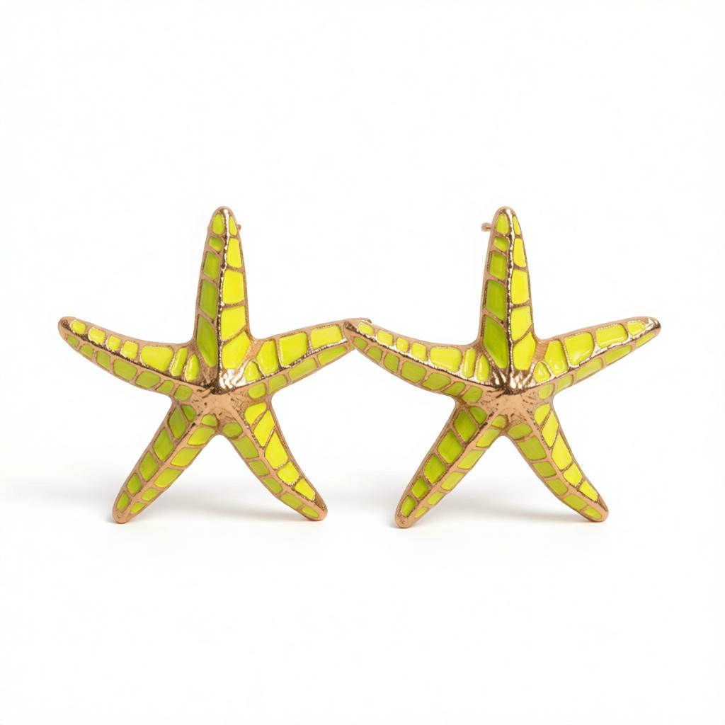 Green Enamel and 18K Gold-Plated Starfish Stud Earrings, cubic zirconia stud earrings for women, side view