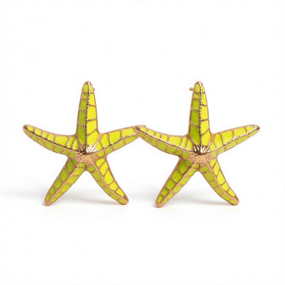 Green Enamel and 18K Gold-Plated Starfish Stud Earrings, cubic zirconia stud earrings for women, side view