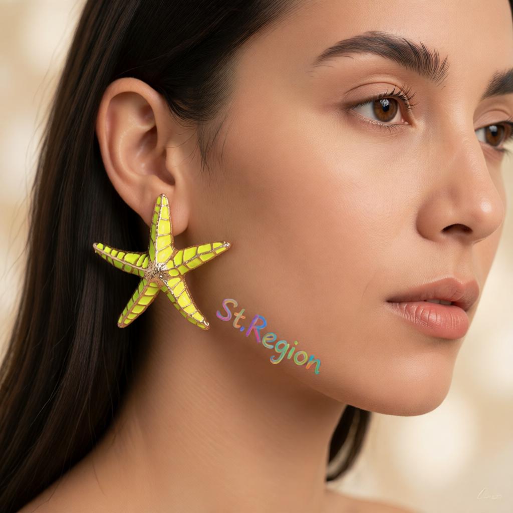 Green Enamel and 18K Gold-Plated Starfish Stud Earrings, cubic zirconia stud earrings for women, styled look