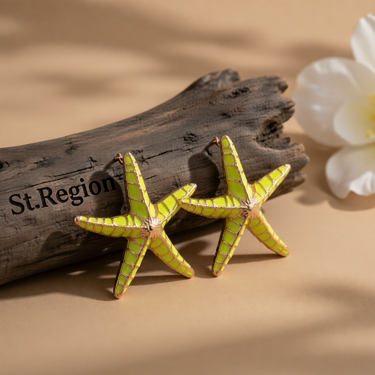 Green Enamel & 18K Gold-Plated Starfish Stud Earrings