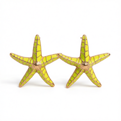 Green Enamel & 18K Gold-Plated Starfish Stud Earrings