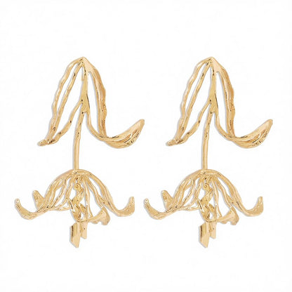 18K Gold-Plated Openwork Tulip Dangle Earrings, gold drop earrings for women, everyday style, side view