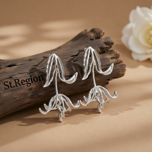 Silver-Plated Copper Openwork Tulip Dangle Earrings