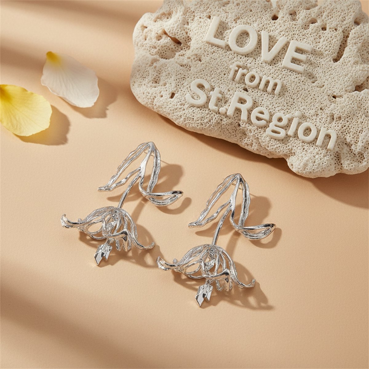 Silver-Plated Copper Openwork Tulip Dangle Earrings