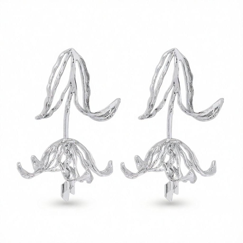 Silver-Plated Copper Openwork Tulip Dangle Earrings