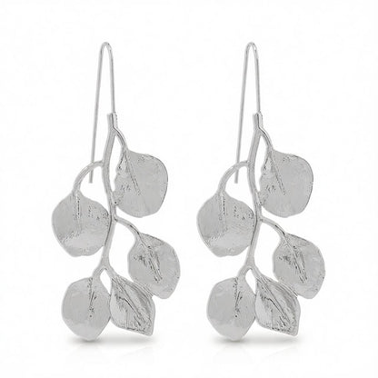 Silver-Plated Botanical Drop Earrings, silver drop earrings for women, botanical inspired, side view