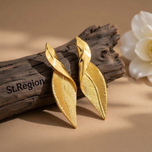 18K Gold-Plated Twisted Leaf Drop Earrings