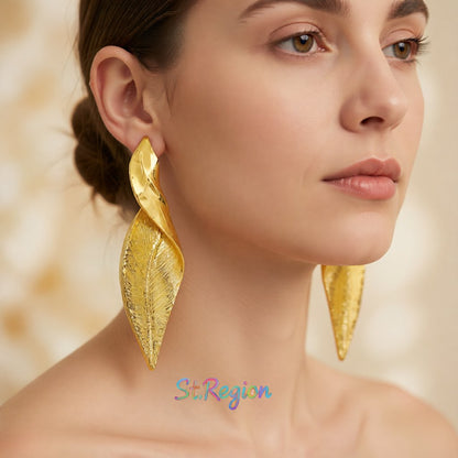 18K Gold-Plated Twisted Leaf Drop Earrings