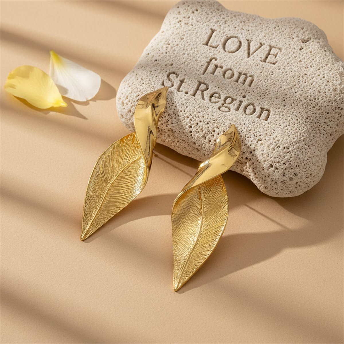 18K Gold-Plated Twisted Leaf Drop Earrings