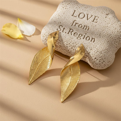 18K Gold-Plated Twisted Leaf Drop Earrings