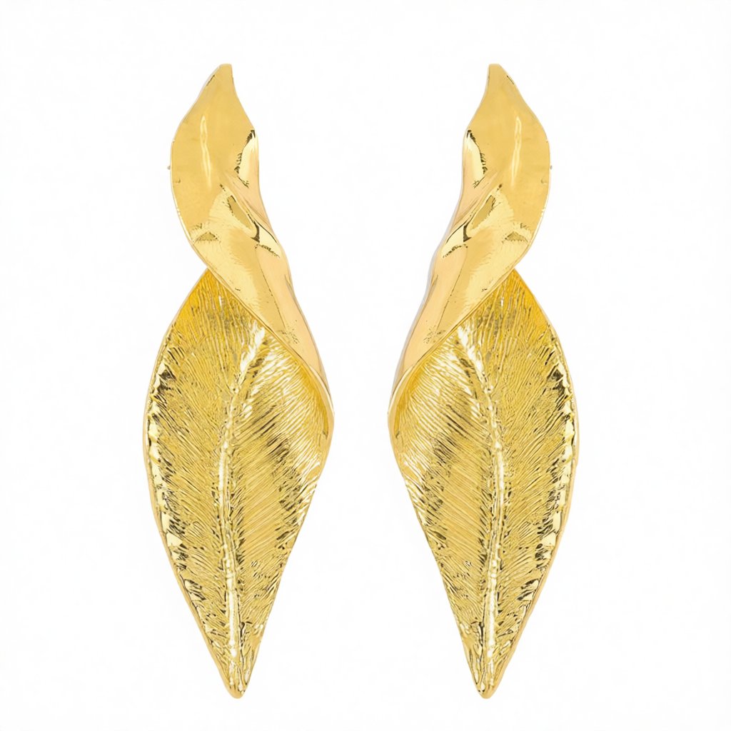 18K Gold-Plated Twisted Leaf Drop Earrings