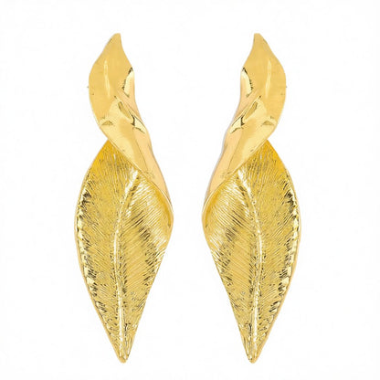 18K Gold-Plated Twisted Leaf Drop Earrings