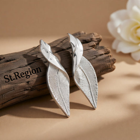 Silver-Plated Twisted Leaf Drop Earrings
