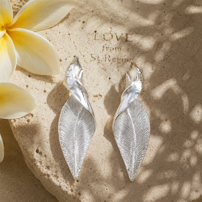 Silver-Plated Twisted Leaf Drop Earrings