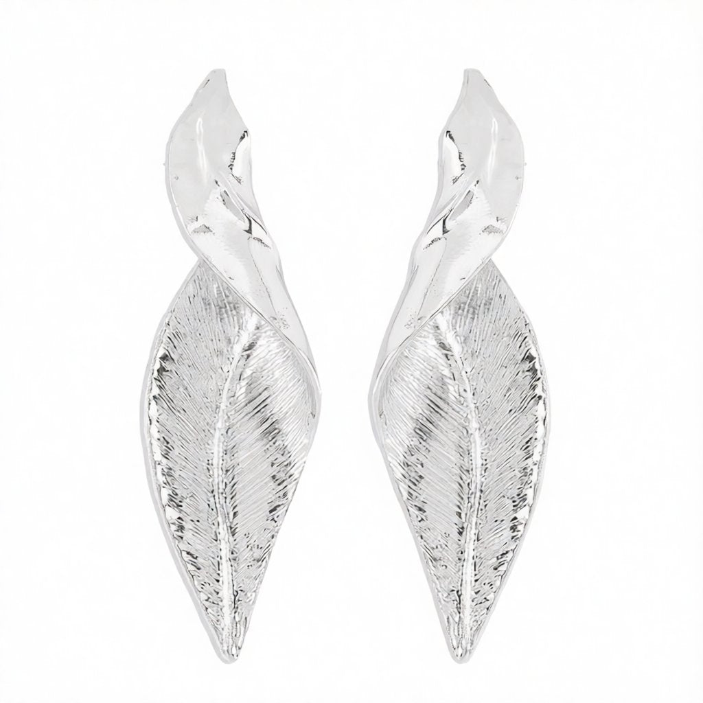 Silver-Plated Twisted Leaf Drop Earrings