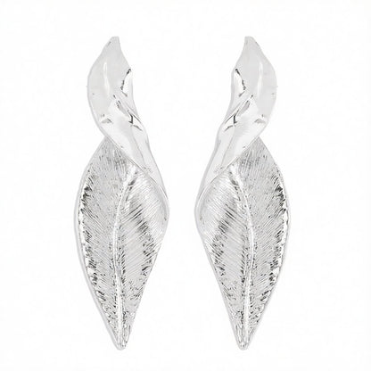 Silver-Plated Twisted Leaf Drop Earrings