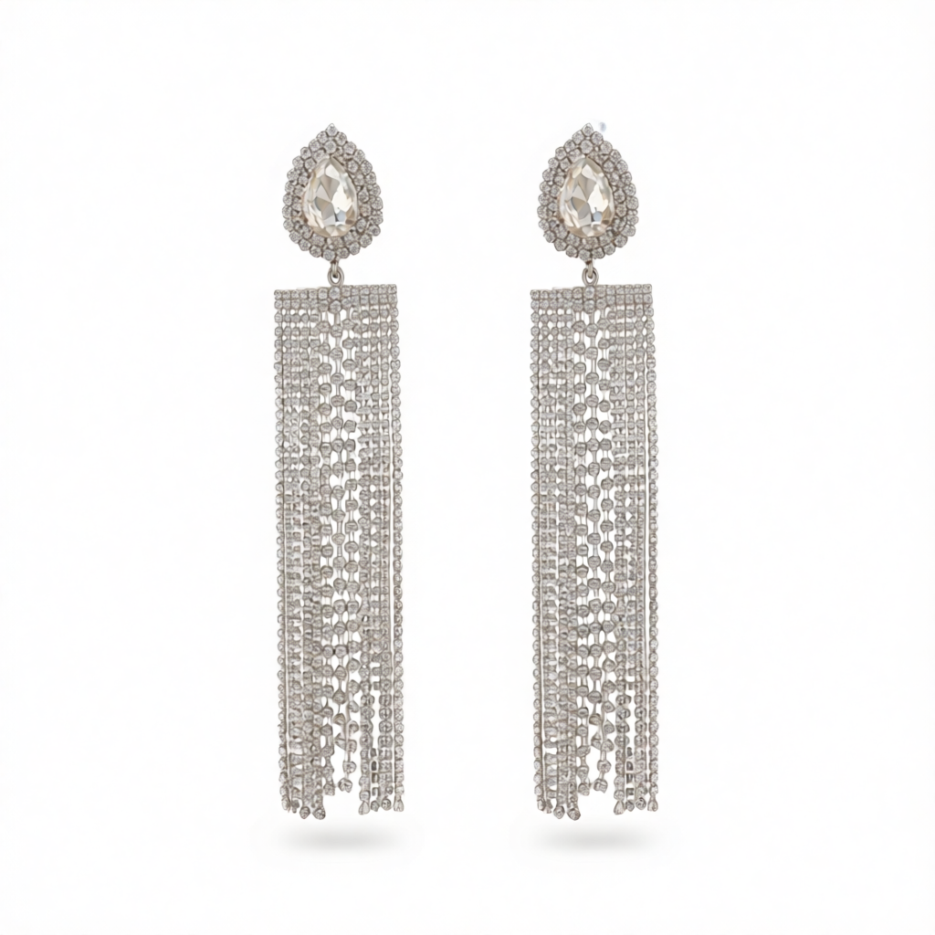 Cubic Zirconia & Crystal Silver-Plated Tassel Drop Earrings