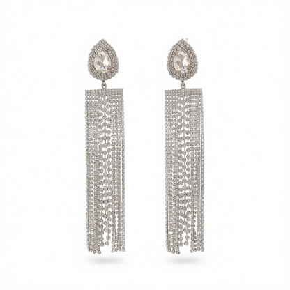 Cubic Zirconia & Crystal Silver-Plated Tassel Drop Earrings