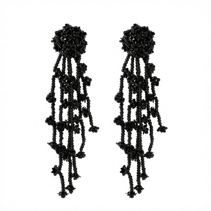 Black Acrylic & Silver-Plated Flower Tassel Drop Earrings