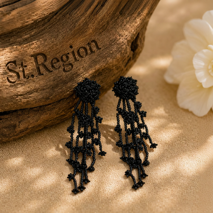 Black Acrylic & Silver-Plated Flower Tassel Drop Earrings