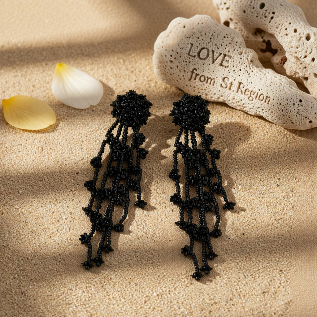 Black Acrylic & Silver-Plated Flower Tassel Drop Earrings