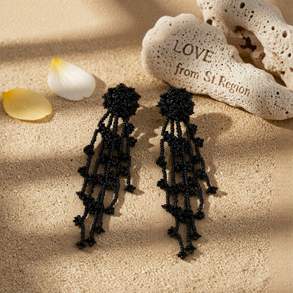 Black Acrylic & Silver-Plated Flower Tassel Drop Earrings