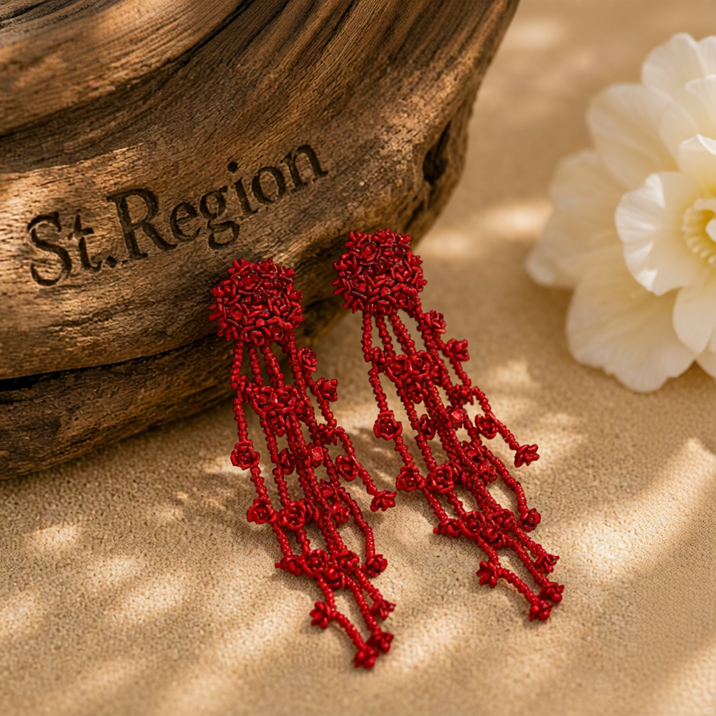 Red Acrylic & Silver-Plated Flower Tassel Drop Earrings