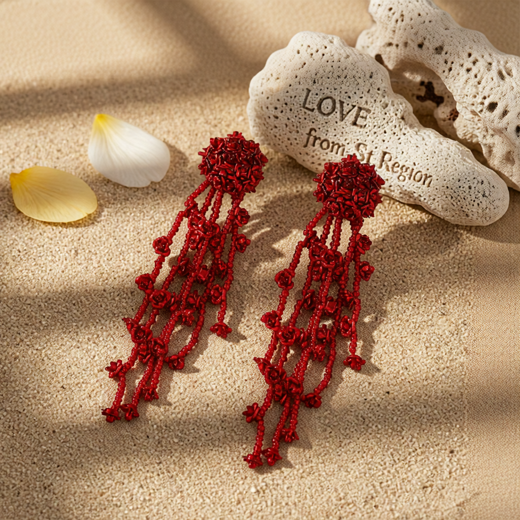 Red Acrylic & Silver-Plated Flower Tassel Drop Earrings