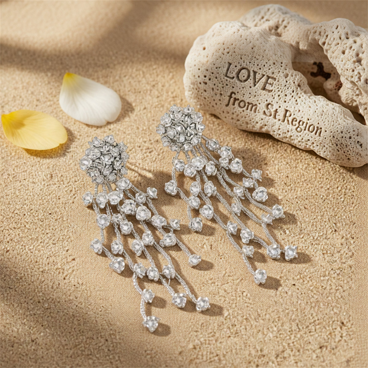 White Acrylic & Silver-Plated Flower Tassel Drop Earrings