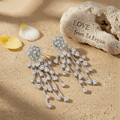 White Acrylic & Silver-Plated Flower Tassel Drop Earrings