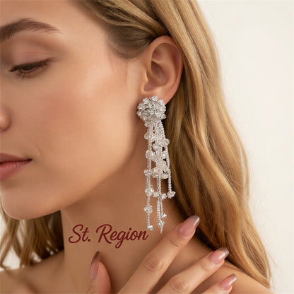White Acrylic & Silver-Plated Flower Tassel Drop Earrings