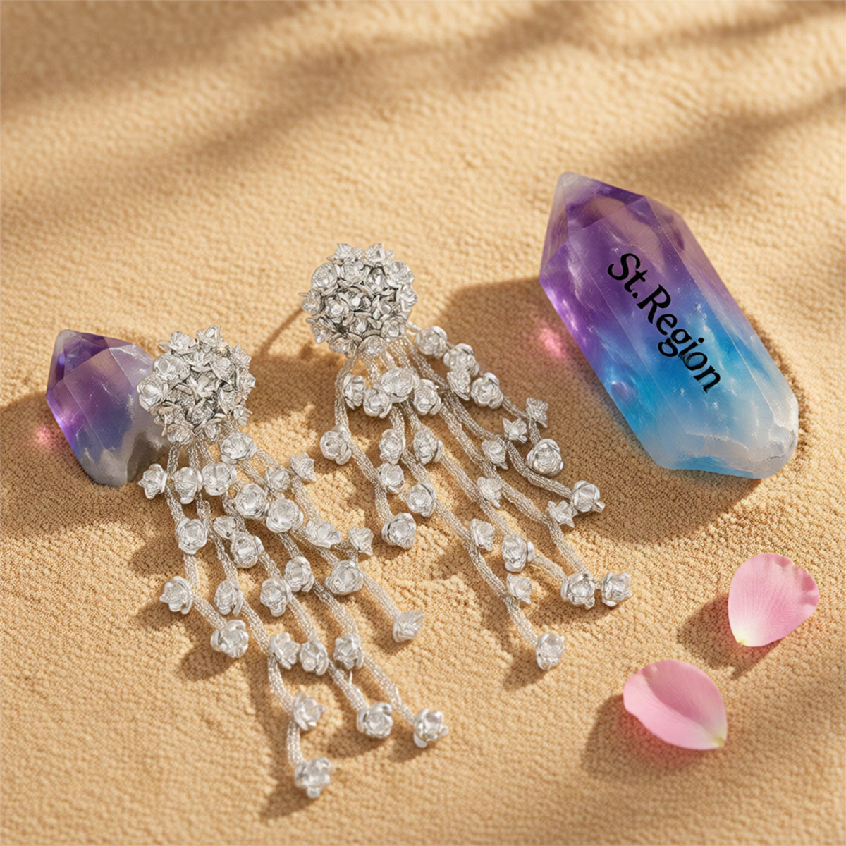 White Acrylic & Silver-Plated Flower Tassel Drop Earrings